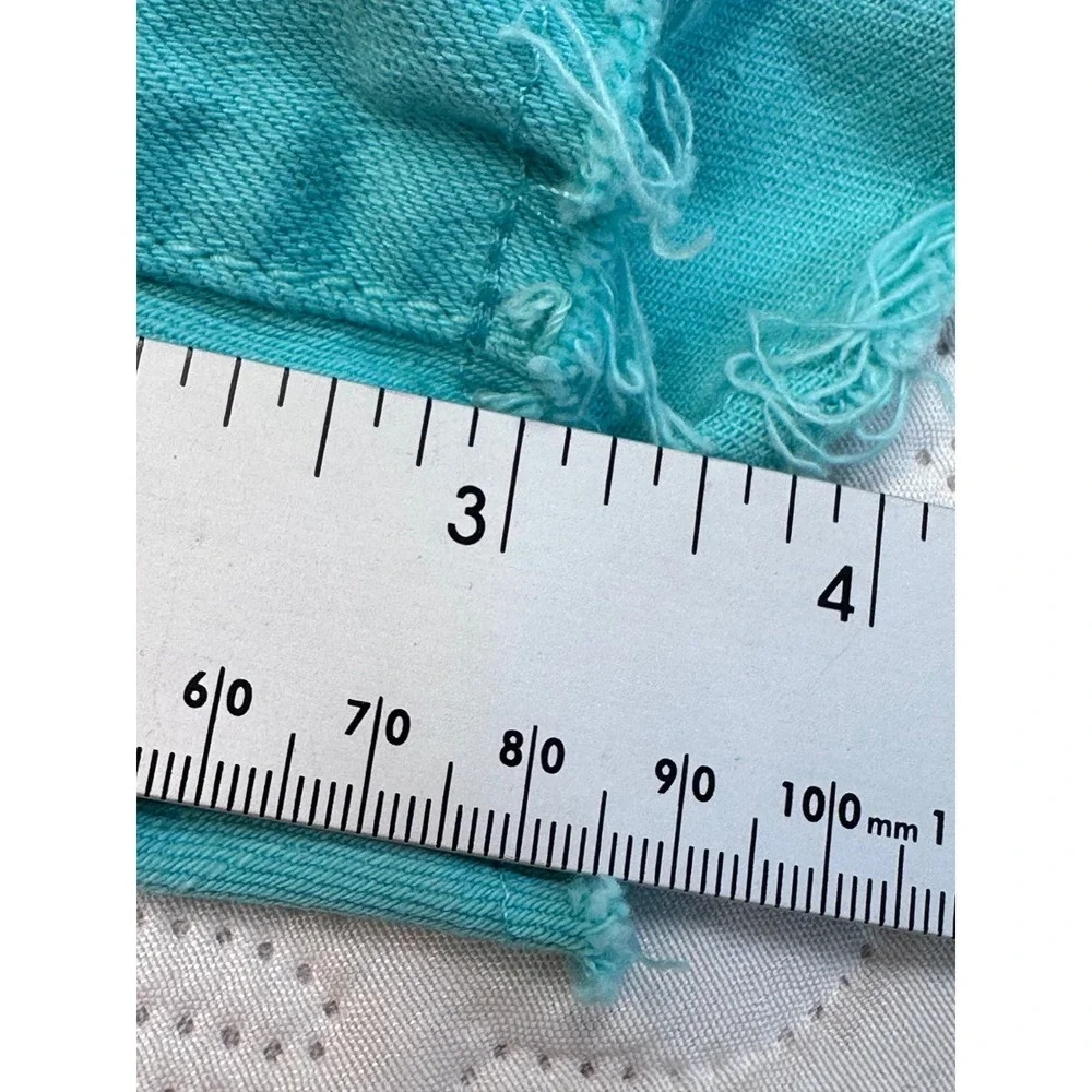 Dear John Jovrie Turquoise Blue Frayed Hem Denim Shorts Size 31
